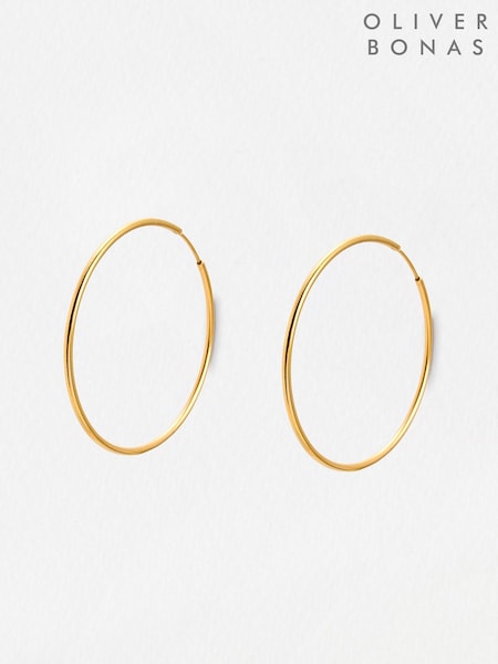 Oliver Bonas Gold Tone Janis Shiny Stainless Steel Waterproof Large Hoop Earrings (V47398) | £24