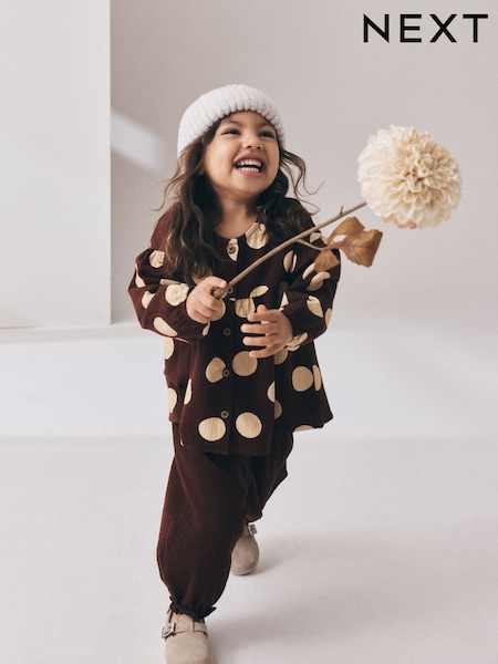 Brown/Cream - Long Sleeve Blouse And Bloomer Trousers Set (3mths-7yrs)