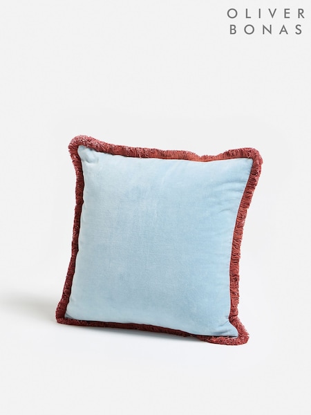 Oliver Bonas Blue Issey Velvet Fringed Cushion Cover 45x45cm (V47660) | £28