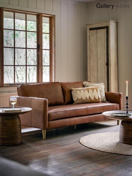 Gallery Home Brown Vintage Osborne Leather 3 Seater Sofa (V47661) | £2,880