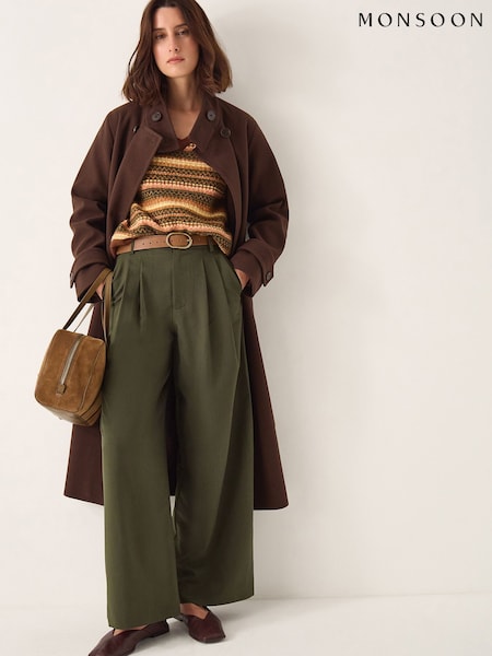 Monsoon Green Esther Pleated Trousers (V47710) | £65