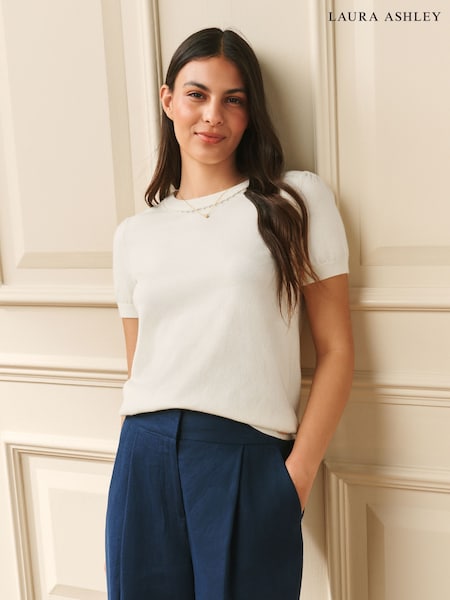 Cream - Laura Ashley Short Sleeve Cashmere Knit Top
