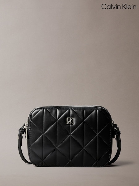 Calvin Klein Black Quilted Emblem Logo Double Zip Camera Bag (V48406) | £100