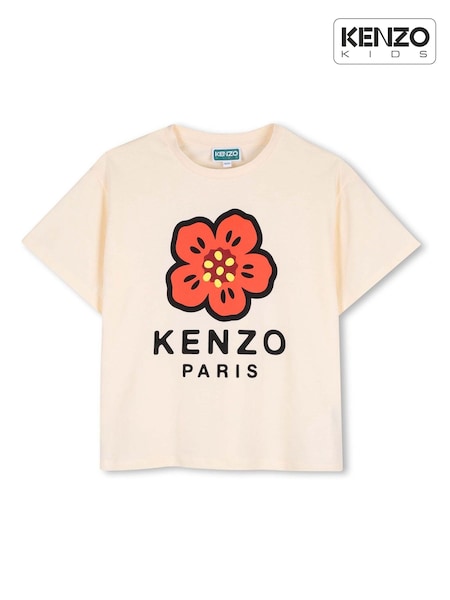 KENZO KIDS Cream Graphic Logo Crew Neck Short Sleeve T-Shirt (V48481) | £60 - £80