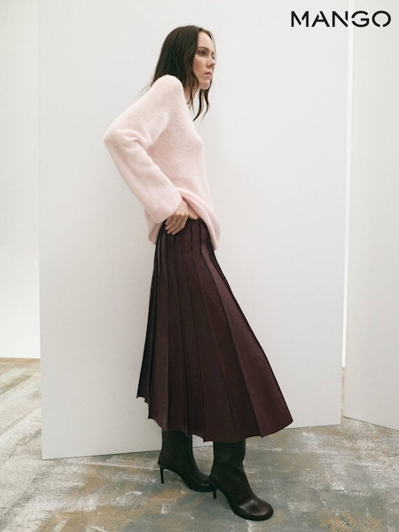 Mango Red Pleated Leather Look Midi Skirt (V48572) | £60