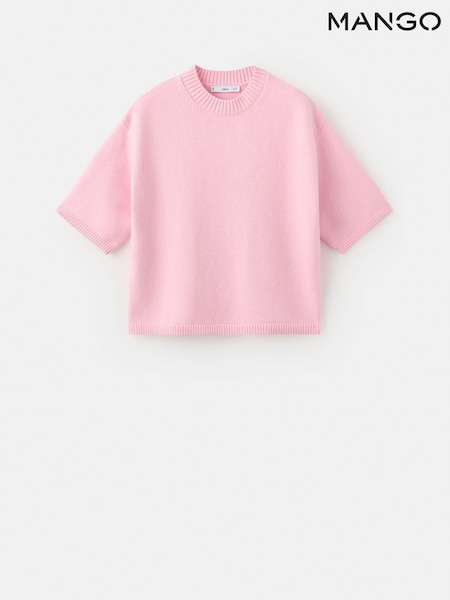 Mango Pink Short Sleeve Round Neck Knitted Jumper (V48597) | £36