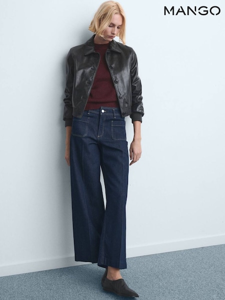 Mango Dark Blue Wide Leg Pocket Detailed Jeans (V48628) | £40