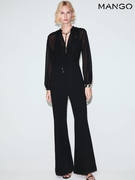 Mango Black Tie Neck Long Sleeve Jumpsuit (V48630) | £80