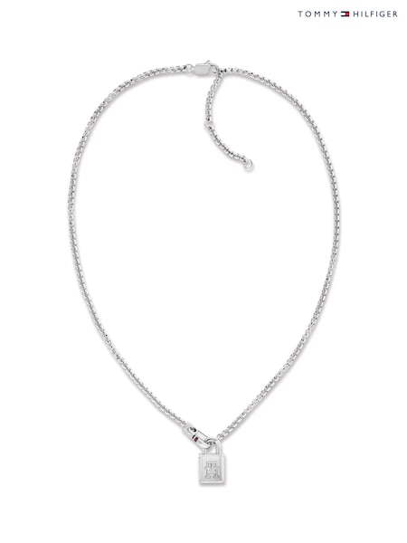 Tommy Hilfiger Silver Stainless Steel Necklace With Th Monogram Lock Pendant (V48908) | £69