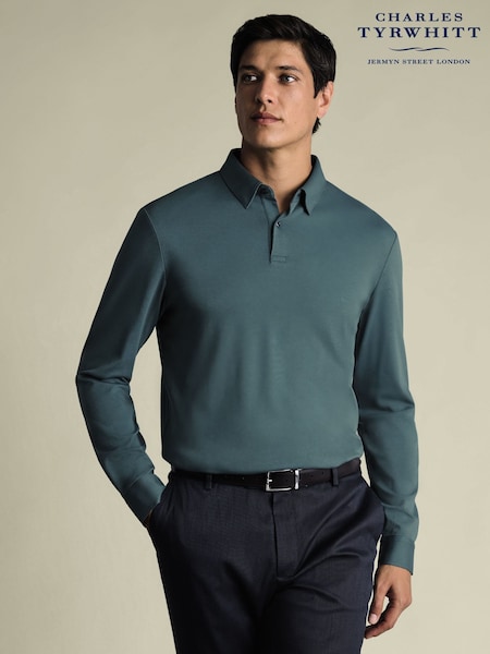 Charles Tyrwhitt Green Long Sleeve Jersey Polo Shirt (V49077) | £65