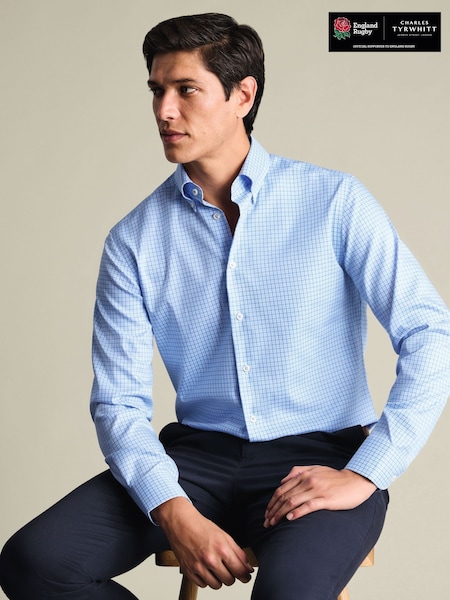 Charles Tyrwhitt Blue Non-Iron Button Down Check Shirt (V49088) | £70