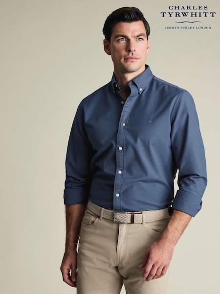 Charles Tyrwhitt Blue Regular Fit Plain Button-Down Stretch Washed Oxford Shirt (V49089) | £65