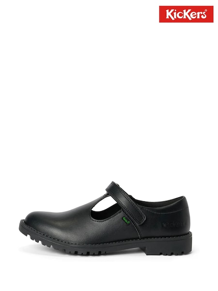 Black - Kickers Lachly T Bar Leather Youth School Shoes