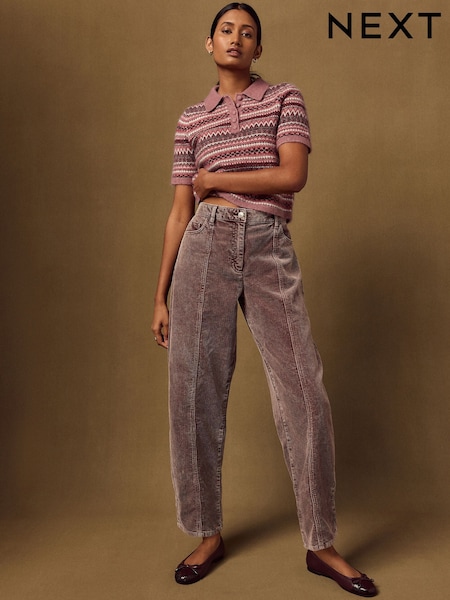 Washed Pink - Cord Barrel Leg Trousers