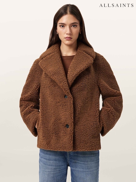 AllSaints Tan Brown Eddie Faux Teddy Coat (V49729) | £239
