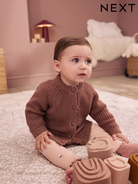 Brown Scallop - Knitted Baby Cardigan (0mths-2yrs)