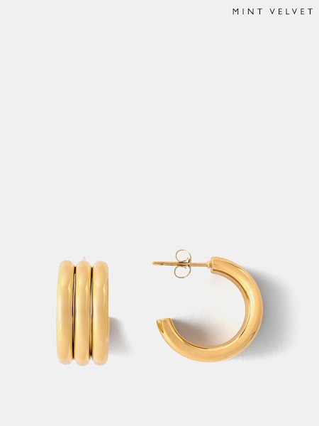 Mint Velvet Gold Tone Stainless Ribbed Hoop Earrings (V50090) | £39