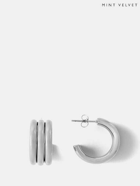 Mint Velvet Silver Tone Stainless Ribbed Hoop Earrings (V50098) | £39