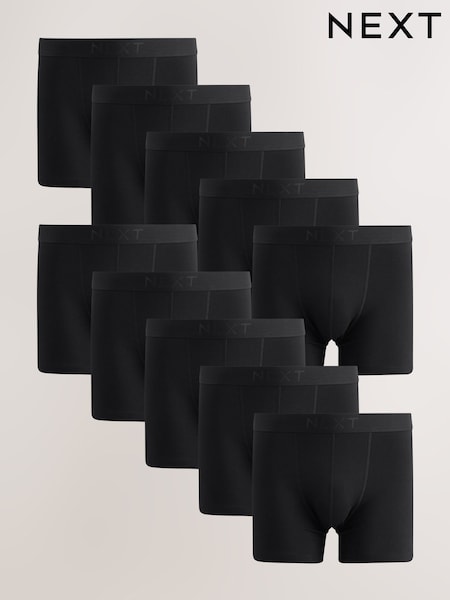 Black Waistband - Regular Cotton Rich Trunk Boxers 10 Pack