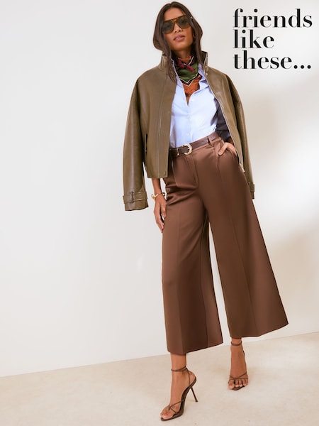 Brown - Friends Like These Tailored Satin Culottes