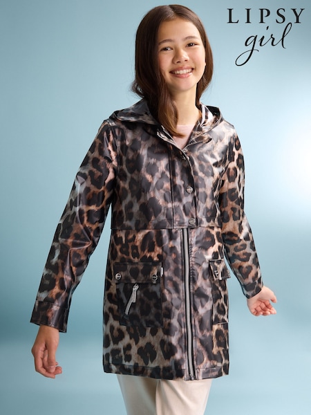 Brown Leopard - Lipsy Shower Resistant Lightweight Raincoat (5-14yrs)