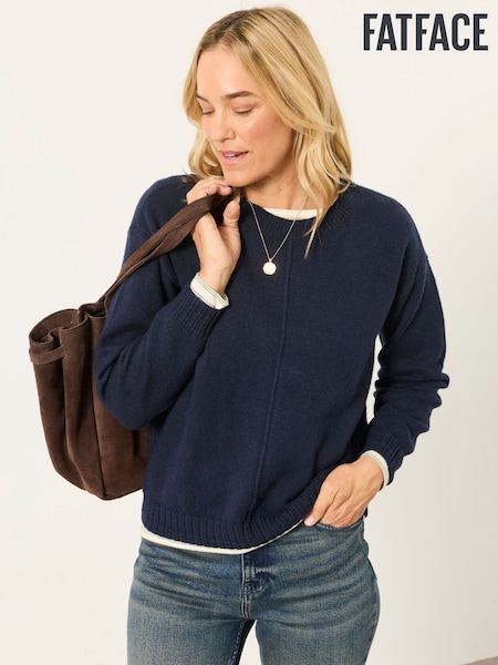 Navy - Fatface Knitted Crew Neck Jumper