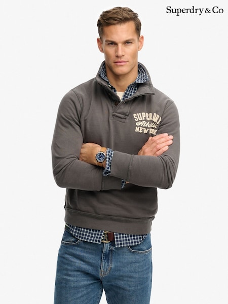 Superdry Grey Vintage Athletic Henley Sweat Top (V50478) | £65