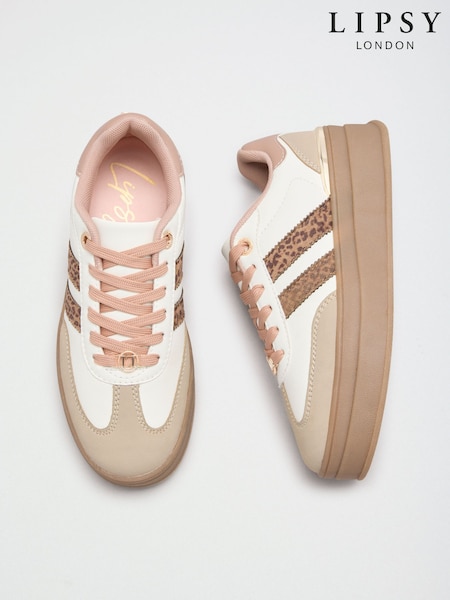 White - Lipsy Lace Up Chunky Gum Sole Flatform Trainers