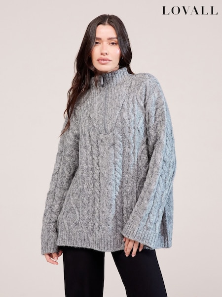 LOVALL Grey Cable Knit 1/4 Zip Jumper (V50569) | £70