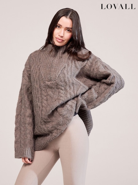 LOVALL Brown Cable Knit 1/4 Zip Jumper (V50575) | £70