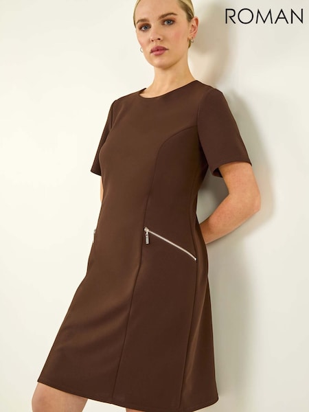 Roman Light Brown Petite Zip Pocket Stretch Dress (V50627) | £48