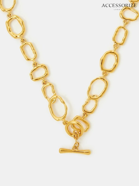 Accessorize Gold Stainless Steel Molten Link T-Bar Necklace (V50747) | £28