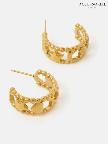 Accessorize Gold Stainless Steel Celestial Cut-Out Hoop Earrings (V50748) | £22