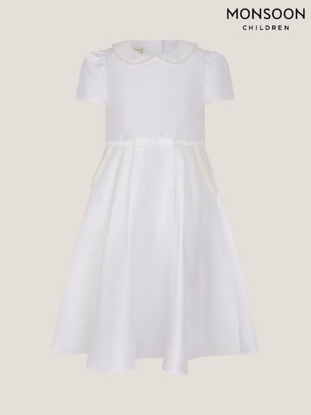 Monsoon White Sicily Pearl Collar Dress (V50797) | £58 - £68