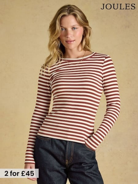 Russet Striped - Joules Sophie Ribbed Fitted T-shirt