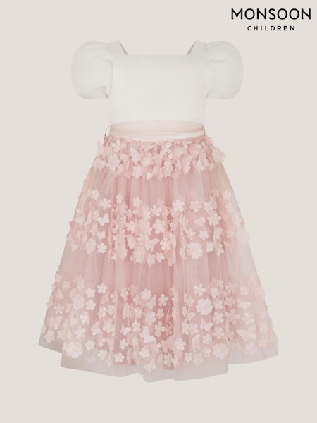 Monsoon Pink Laura Appliqué Flower Scuba Dress (V50983) | £60 - £70