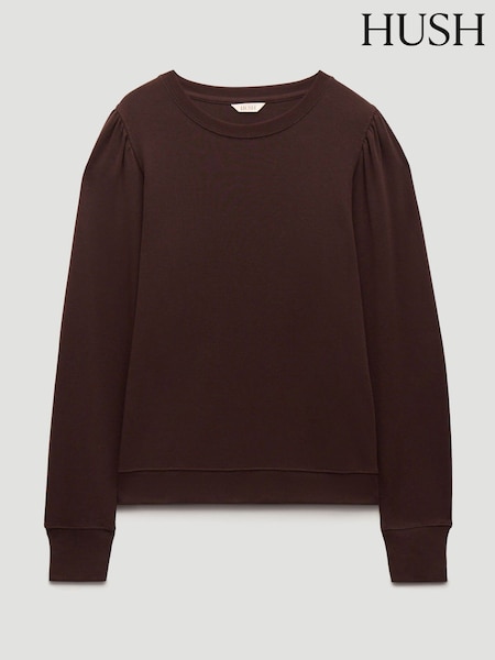 Hush Brown Emily Puff Sleeve Cotton Jersey Top (V51055) | £40