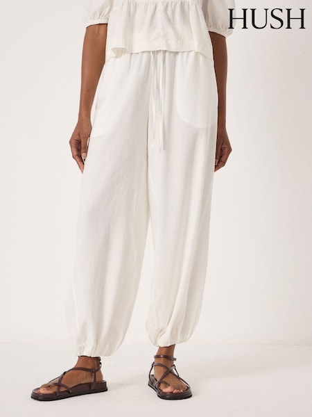Hush White Tove Linen Balloon Beach Trousers (V51075) | £80