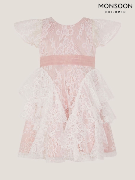 Monsoon Pink Baby Joanie Ruffle Lace Dress (V51116) | £55 - £60