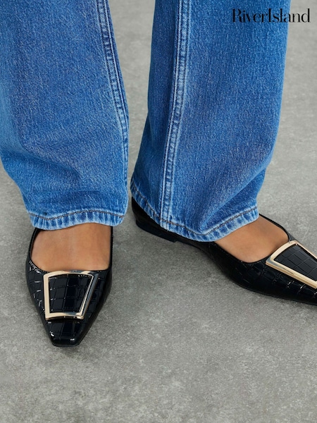 River Island Black Buckle Ballet Flats (V51265) | £32