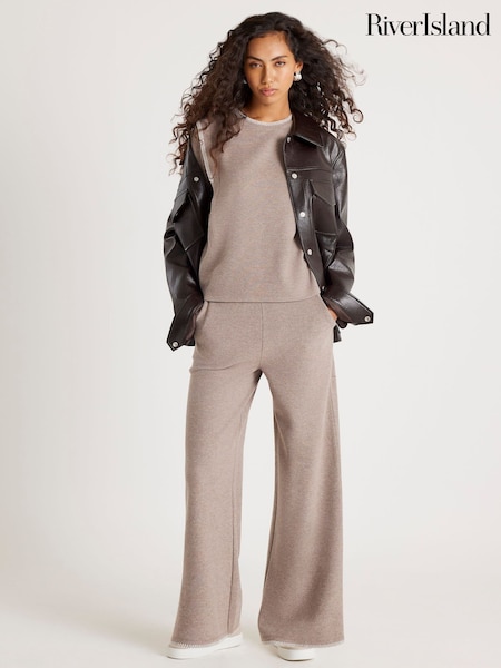 River Island Brown Whipstitch Cosy Wide Leg Joggers (V51267) | £33