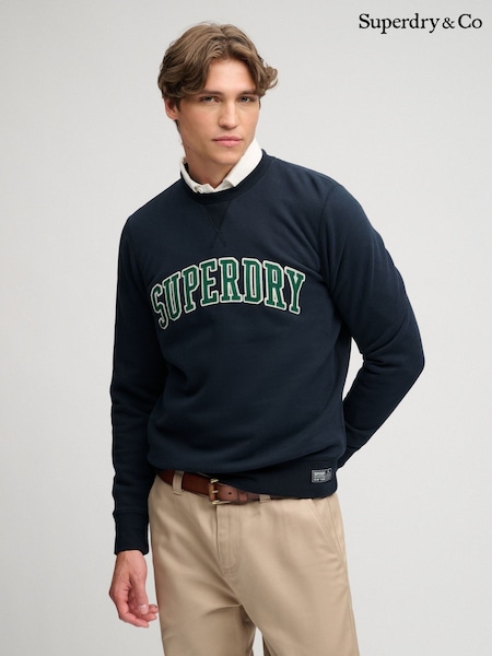 Blue - Regular Superdry Athletic Applique Relaxed Crew Sweat Top