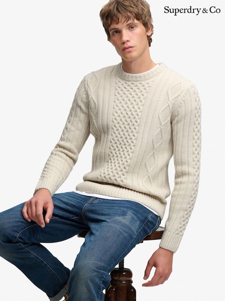 Cream - Regular Superdry Jacob Cable Jumper