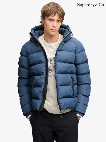 Cobalt Blue - Regular Superdry Hooded Sports Puffer Jacket