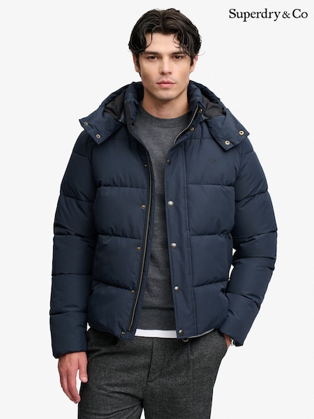 Blue - Regular Superdry Premium Hood Puffer Coats