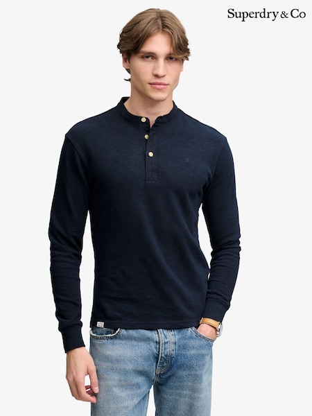 Blue - Regular Superdry Woven Placket Grandad Top
