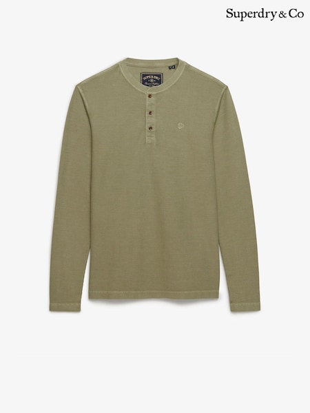 Green - Regular Superdry Waffle Long Sleeve Henley Top