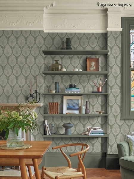 Graham & Brown Sage Flame Leaf 10M Wallpaper (V51672) | £85