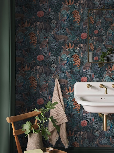Graham & Brown Navy Teal Jungle Jamboree 10M Wallpaper (V51681) | £85