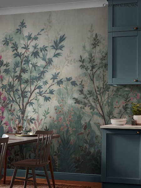 Graham & Brown Teal  Pink Forest in Bloom Fixed Size Mural 4m x 2.5m (V51865) | £300